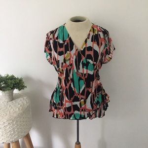 Worthington multi-colored v-neck blouse